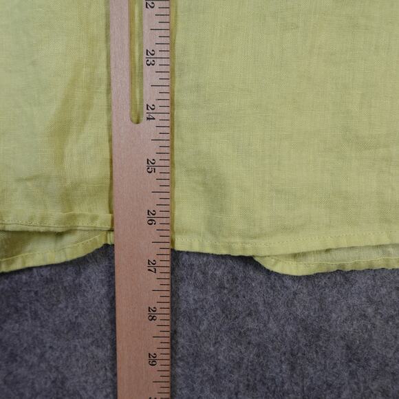 J. Jill Top Womens Medium Linen Button Front Chartreuse Beachy Coastal Lagenlook - Picture 8 of 9